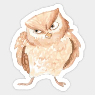 Grumpy Owl Watercolour Painting Sticker